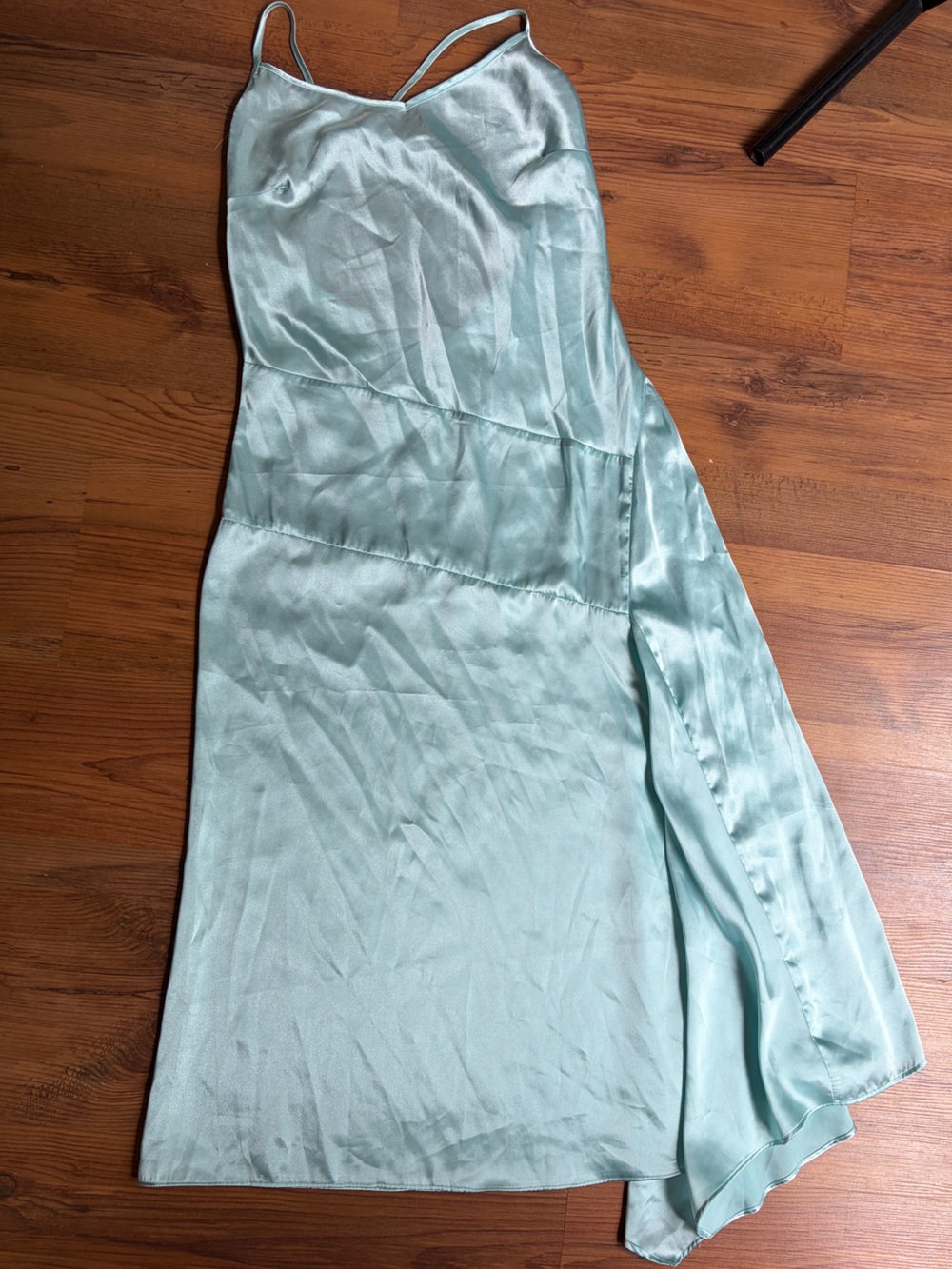 Vintage Light Aqua Satin Asymmetrical Slip Dress Low Back 90s Aesthetic